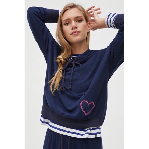 SUNDRY Heart Patch Hoodie in Blue - Picture 3 of 9